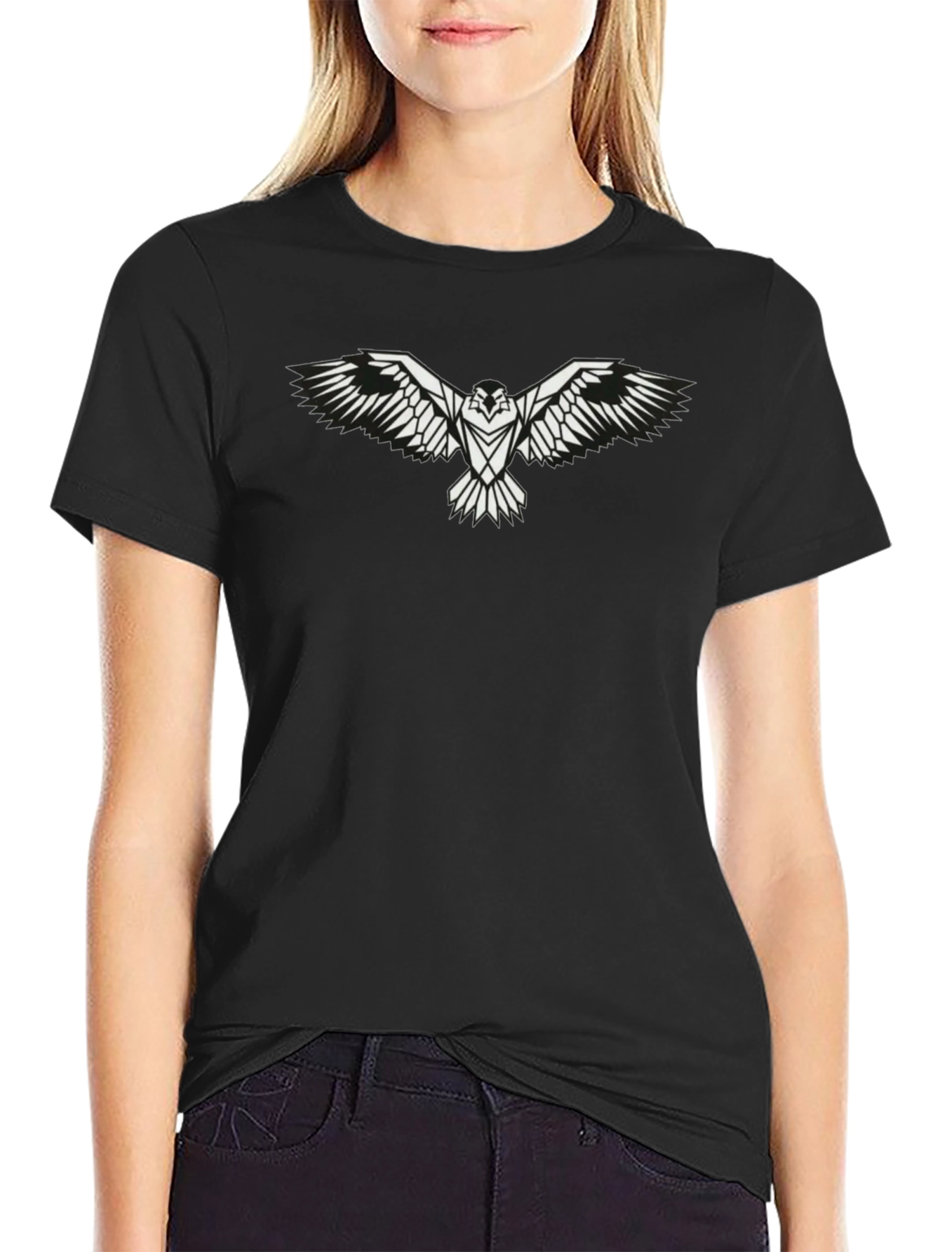 Mens Black T-Shirt with White Eagle Graphic