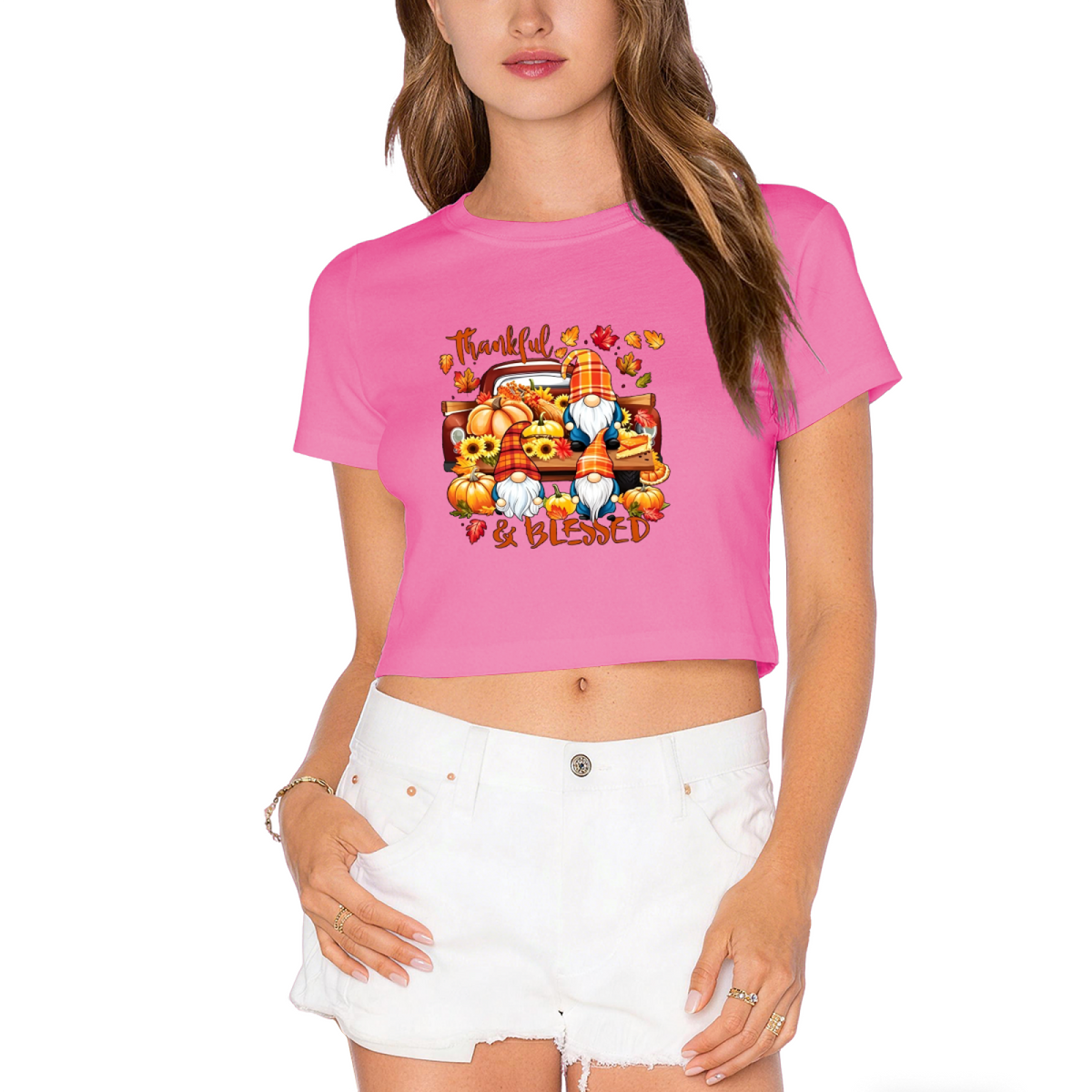 Thankful & Blessed Fall Gnome Retro Truck Crop Top