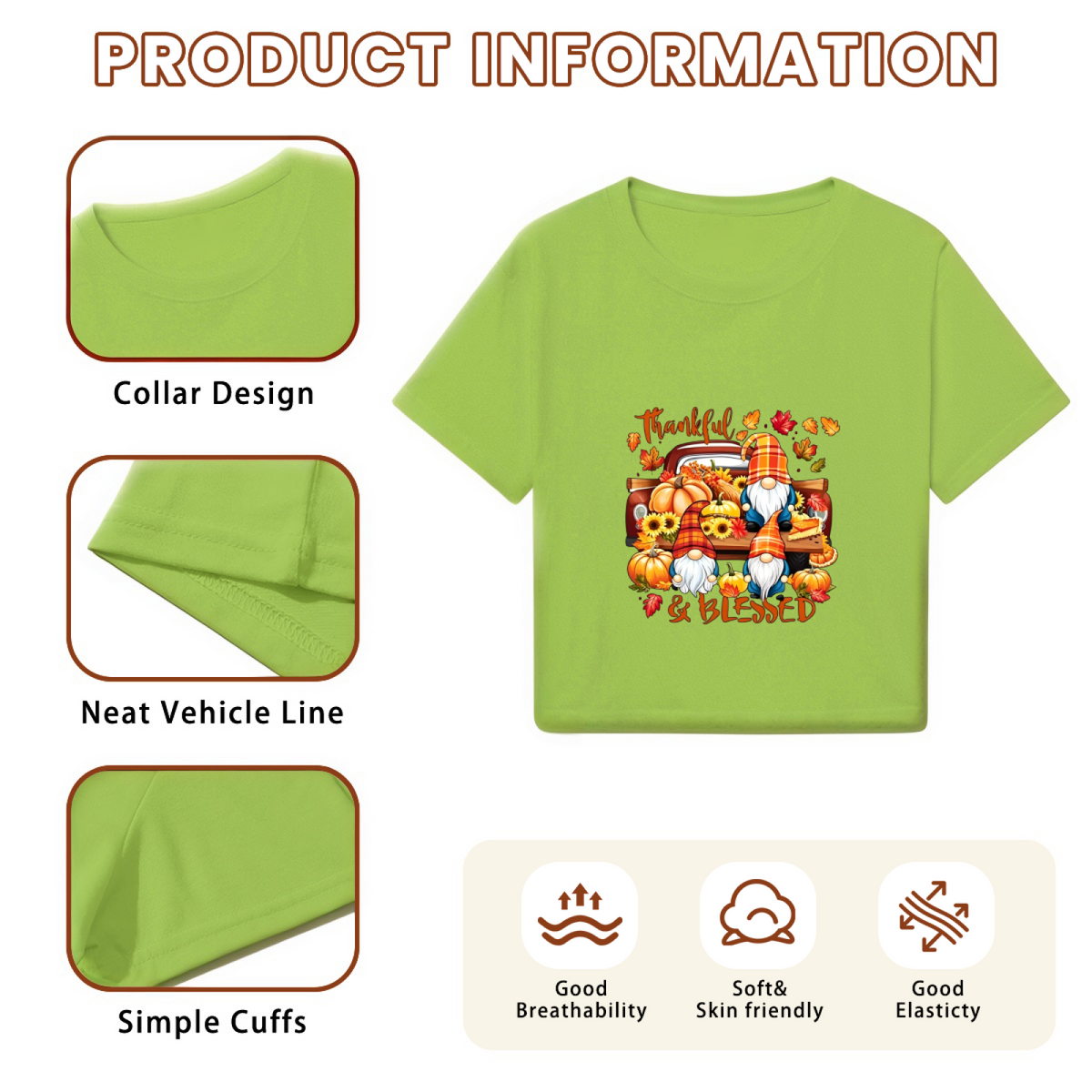 Thankful & Blessed Fall Gnome Retro Truck Crop Top