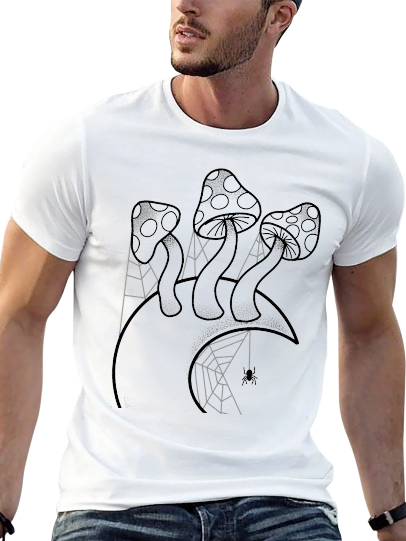 Mushroom and Spiderweb Graphic Tee - Black