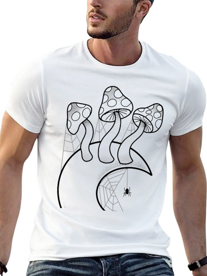 Mushroom and Spiderweb Graphic Tee - Black