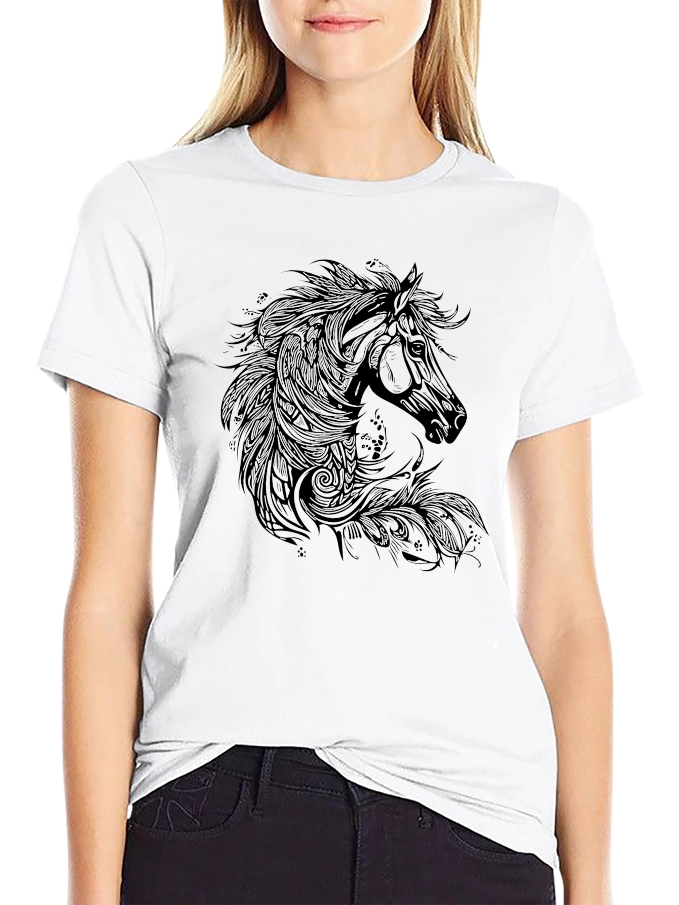 Horse Graphic Print T-Shirt - Black