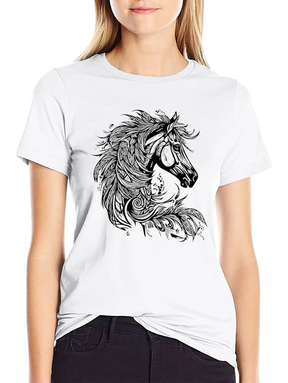 Horse Graphic Print T-Shirt - Black