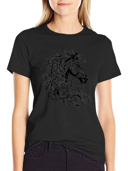 Horse Graphic Print T-Shirt - Black