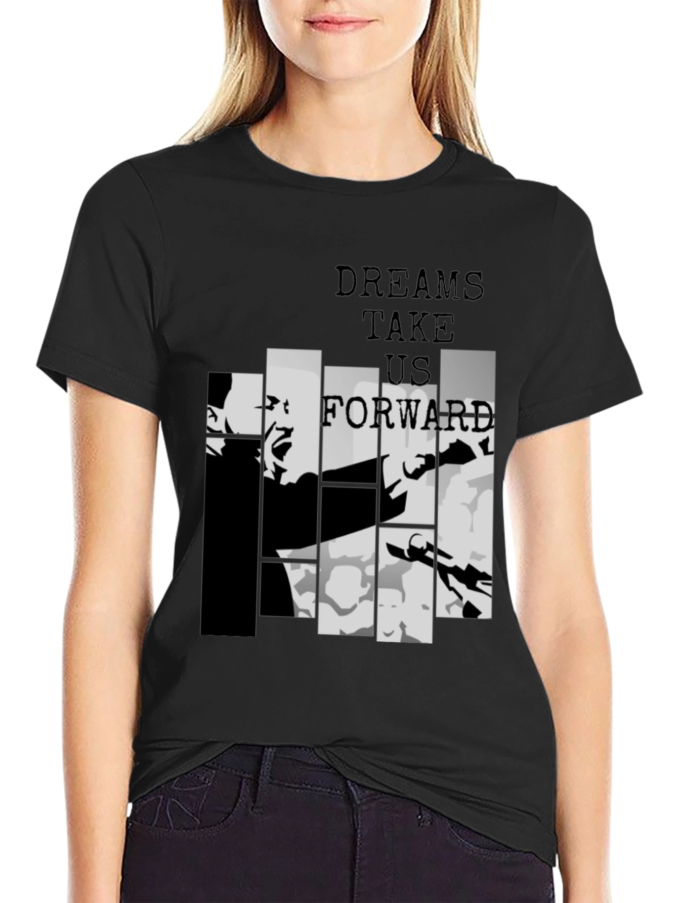 Dreams Take Us Forward Black Graphic Tee