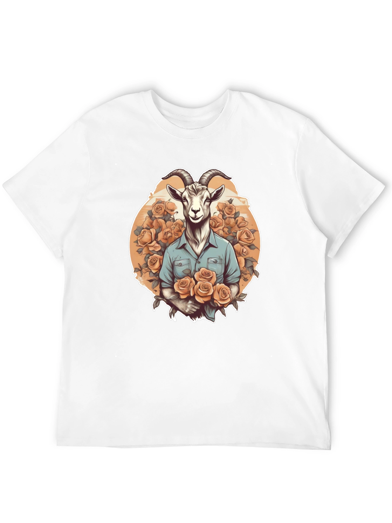 Goat & Roses Graphic Tee - Quirky Mens T-Shirt