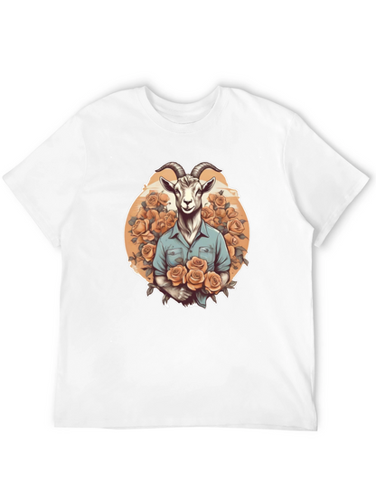 Goat & Roses Graphic Tee - Quirky Mens T-Shirt