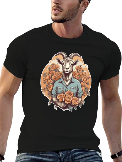 Goat & Roses Graphic Tee - Quirky Mens T-Shirt