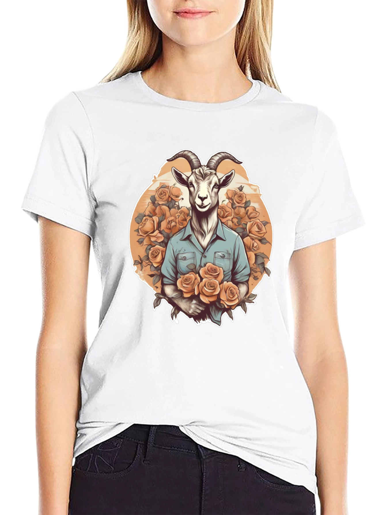 Goat & Roses Graphic Tee - Quirky Mens T-Shirt