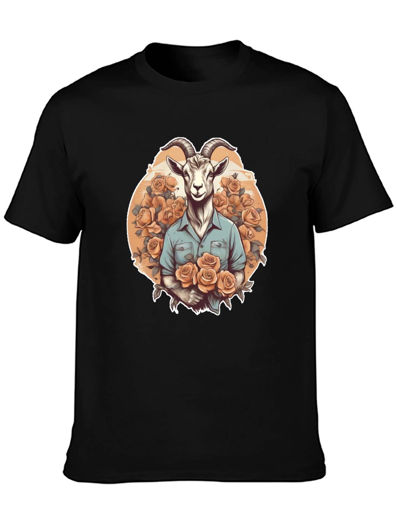 Goat & Roses Graphic Tee - Quirky Mens T-Shirt