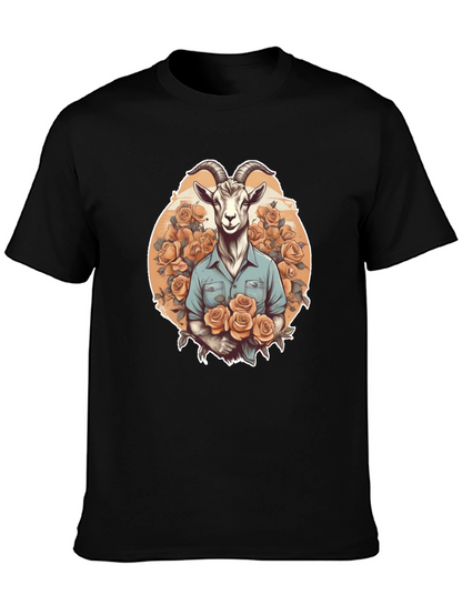 Goat & Roses Graphic Tee - Quirky Mens T-Shirt