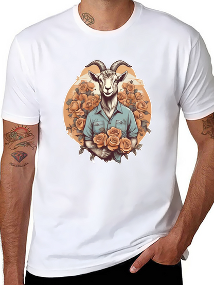 Goat & Roses Graphic Tee - Quirky Mens T-Shirt
