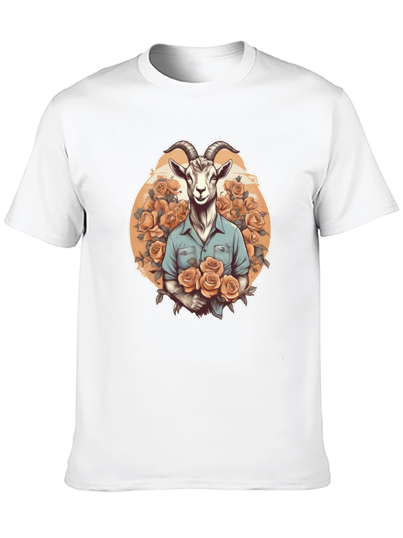 Goat & Roses Graphic Tee - Quirky Mens T-Shirt