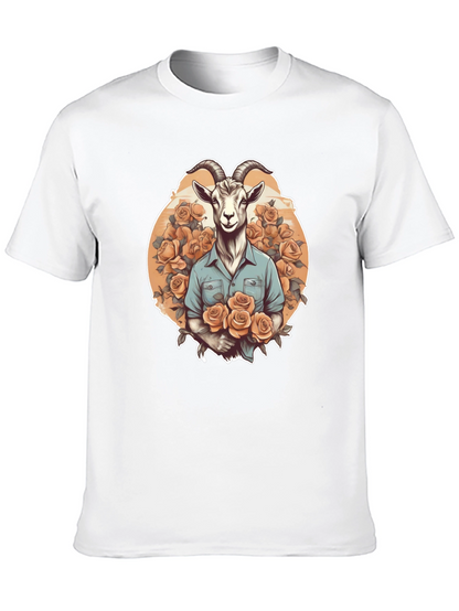 Goat & Roses Graphic Tee - Quirky Mens T-Shirt
