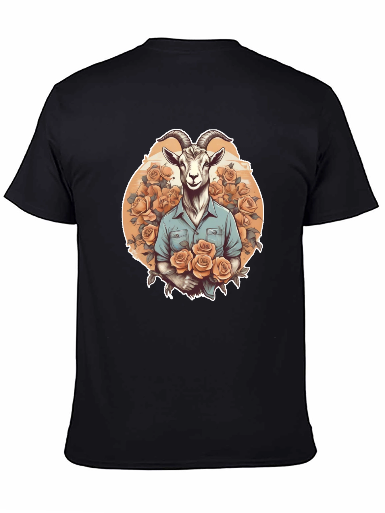 Goat & Roses Graphic Tee - Quirky Mens T-Shirt