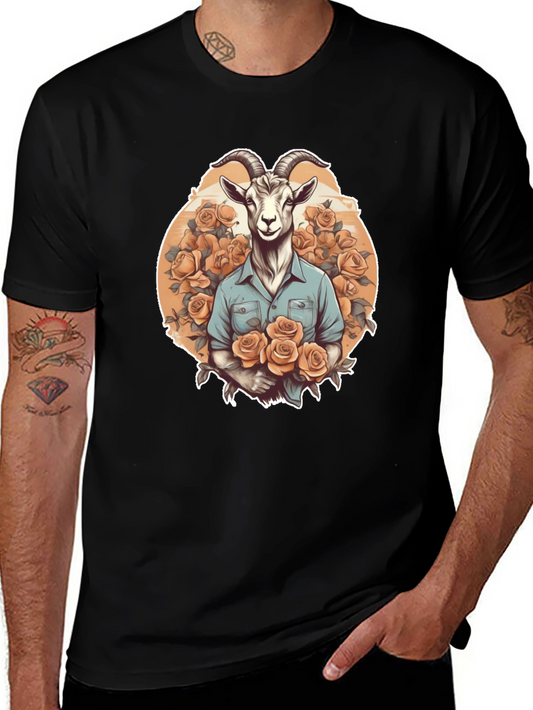 Goat & Roses Graphic Tee - Quirky Mens T-Shirt