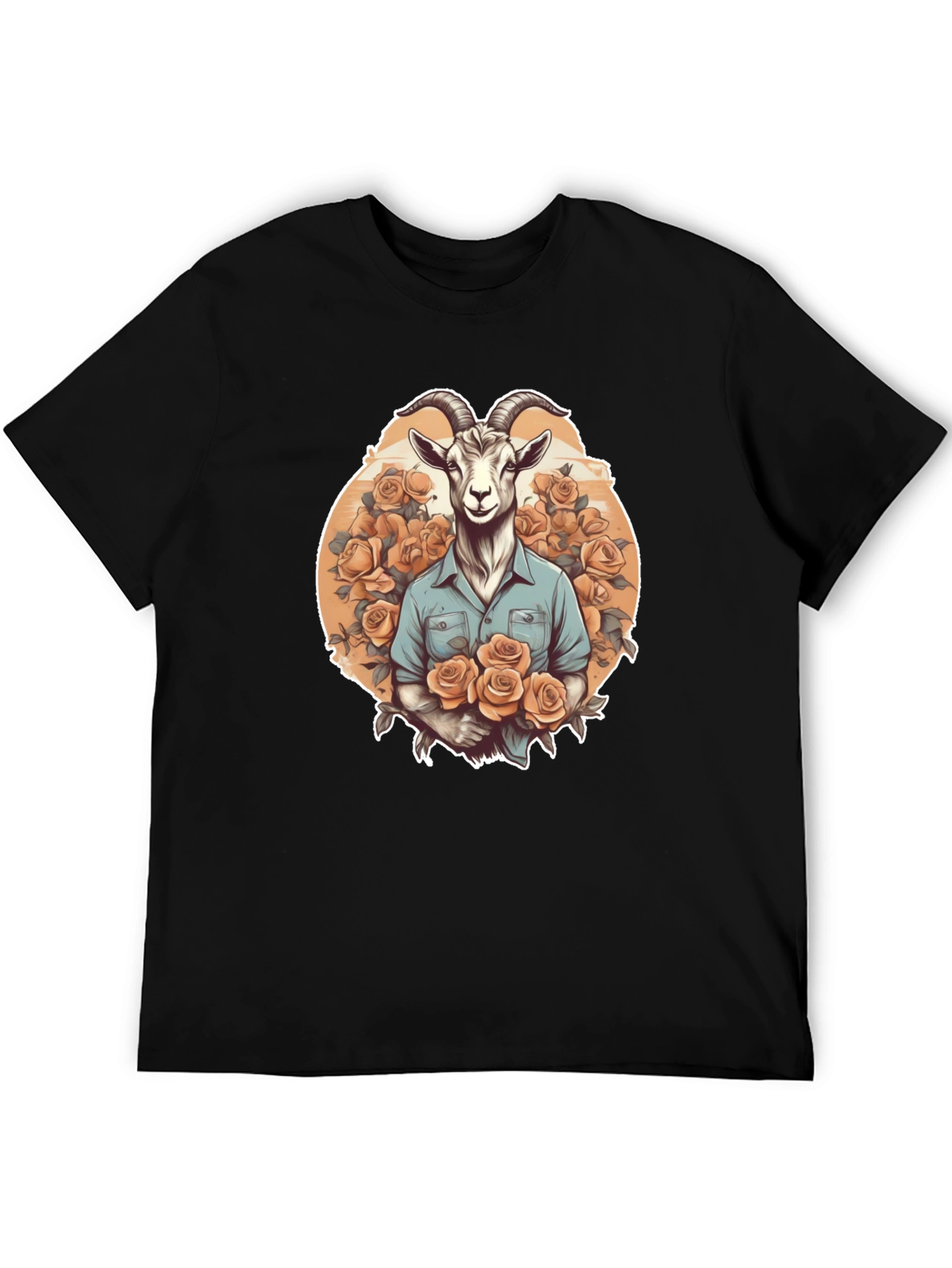 Goat & Roses Graphic Tee - Quirky Mens T-Shirt