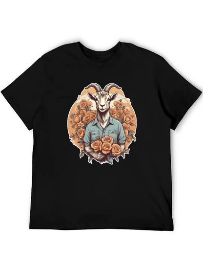 Goat & Roses Graphic Tee - Quirky Mens T-Shirt