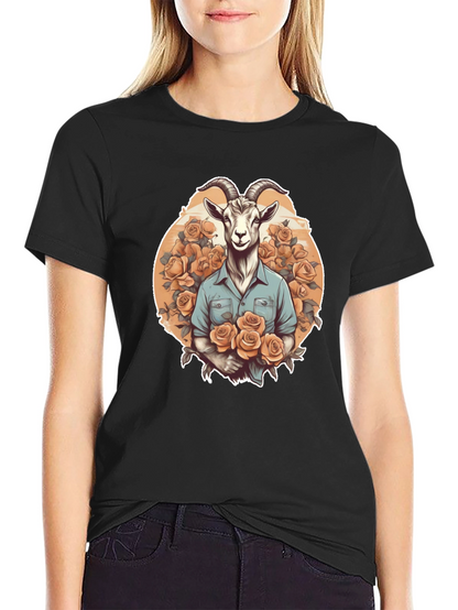 Goat & Roses Graphic Tee - Quirky Mens T-Shirt