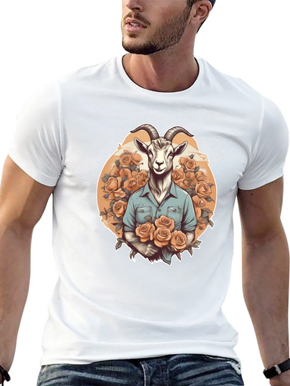 Goat & Roses Graphic Tee - Quirky Mens T-Shirt