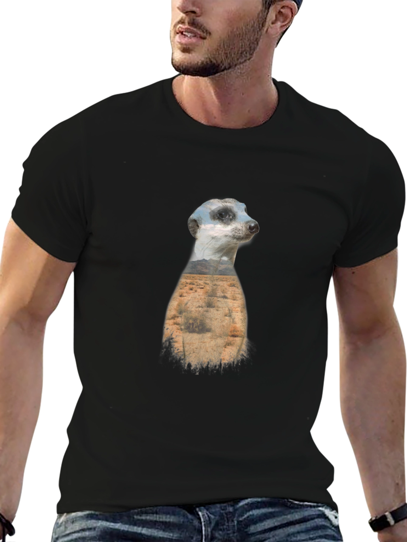 Meerkat Landscape Graphic Black T-Shirt