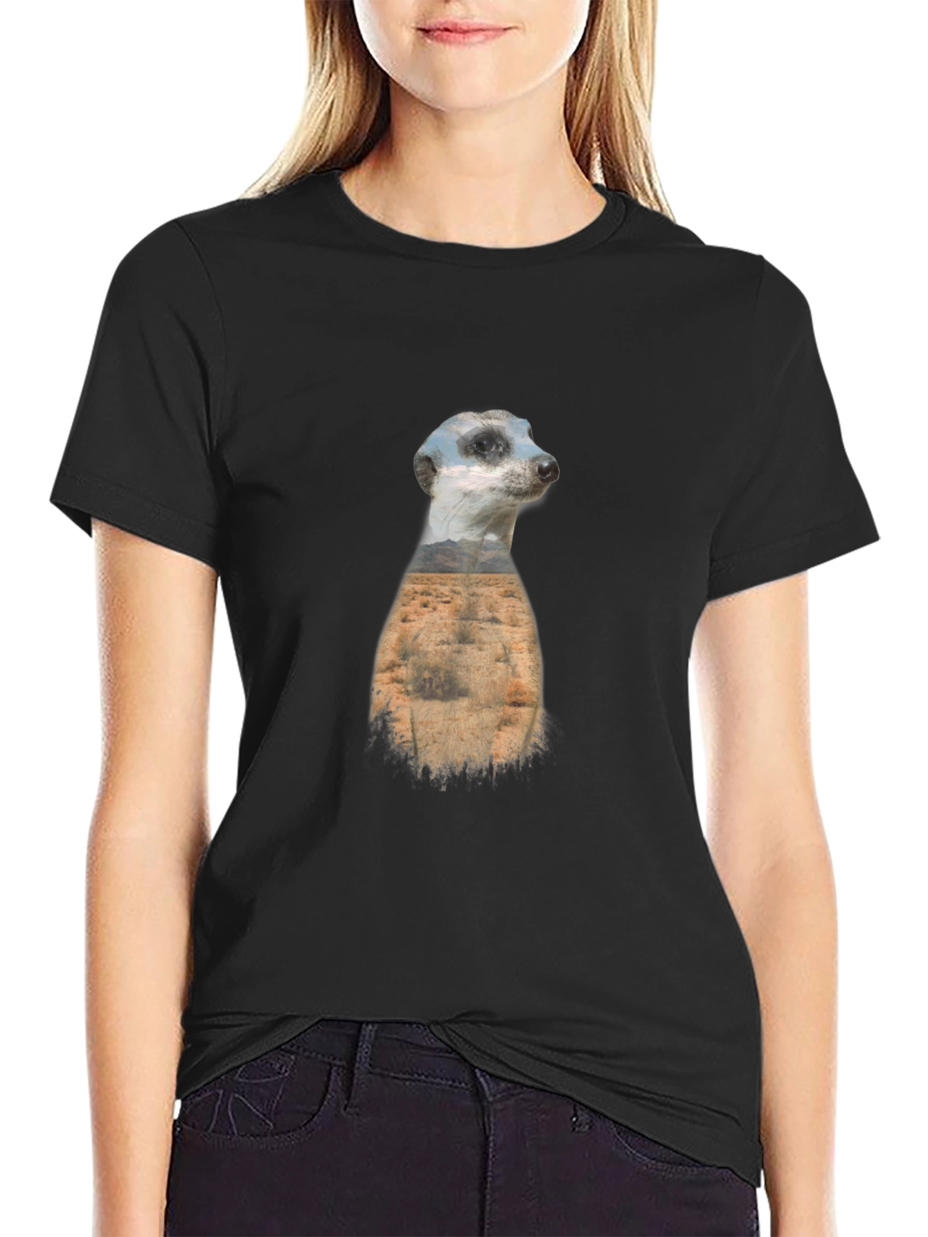 Meerkat Landscape Graphic Black T-Shirt