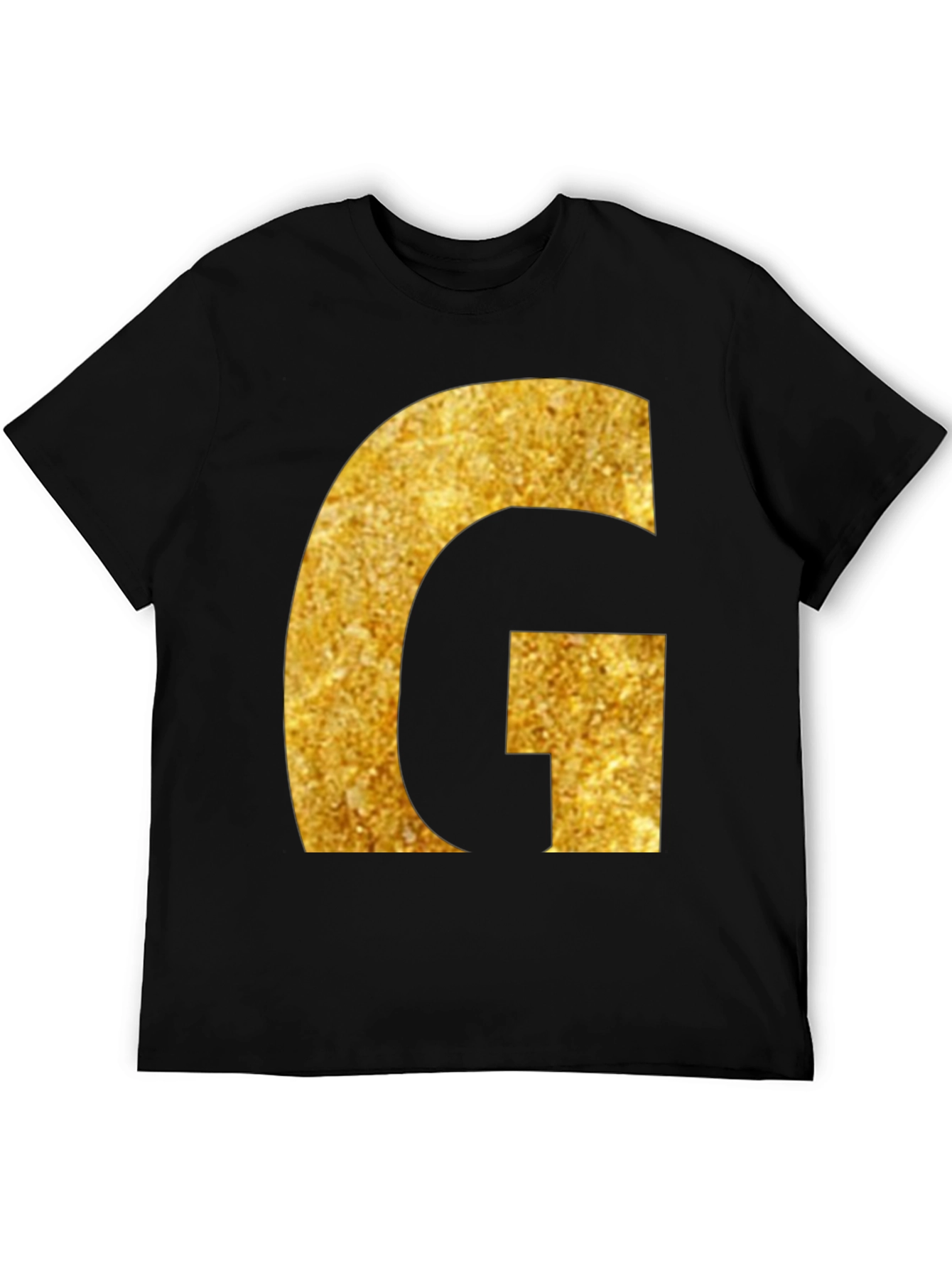 Gold Glitter G Initial Black T-Shirt