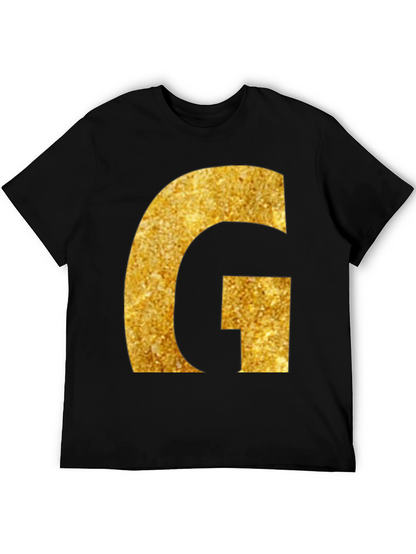 Gold Glitter G Initial Black T-Shirt