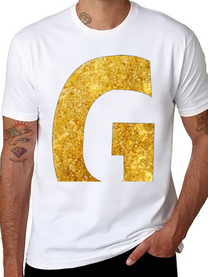 Gold Glitter G Initial Black T-Shirt