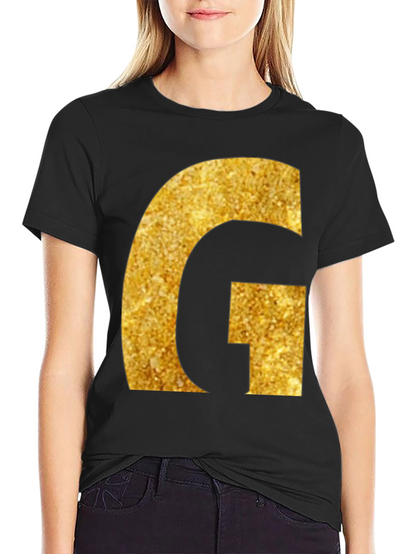 Gold Glitter G Initial Black T-Shirt