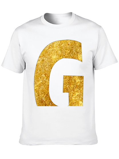 Gold Glitter G Initial Black T-Shirt