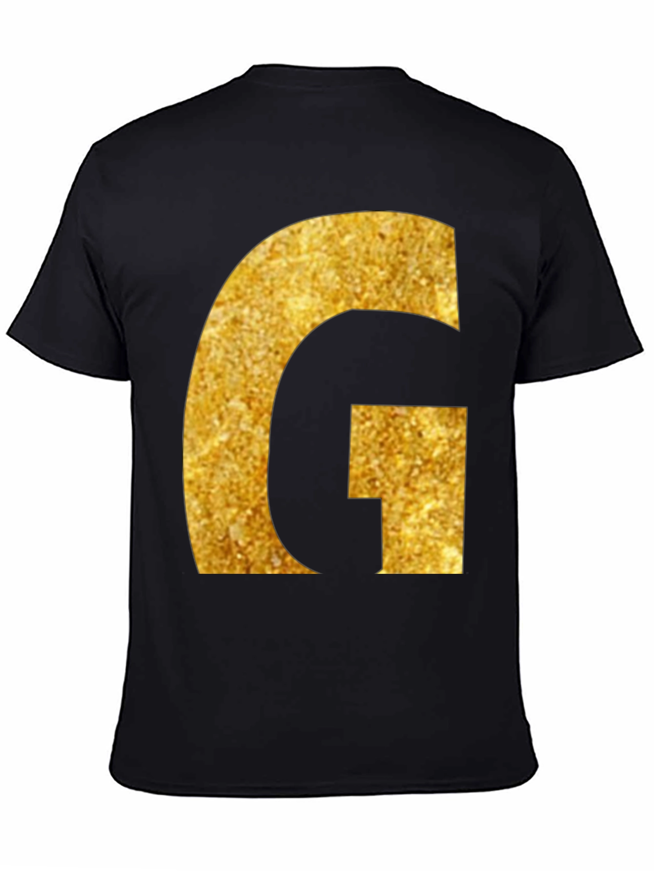 Gold Glitter G Initial Black T-Shirt