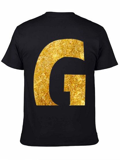 Gold Glitter G Initial Black T-Shirt