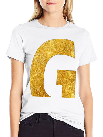 Gold Glitter G Initial Black T-Shirt