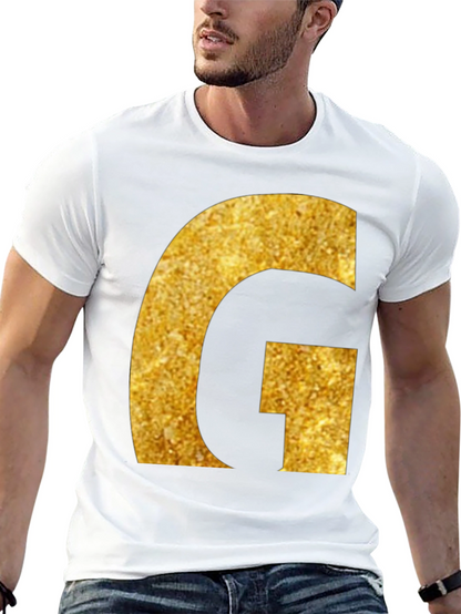 Gold Glitter G Initial Black T-Shirt