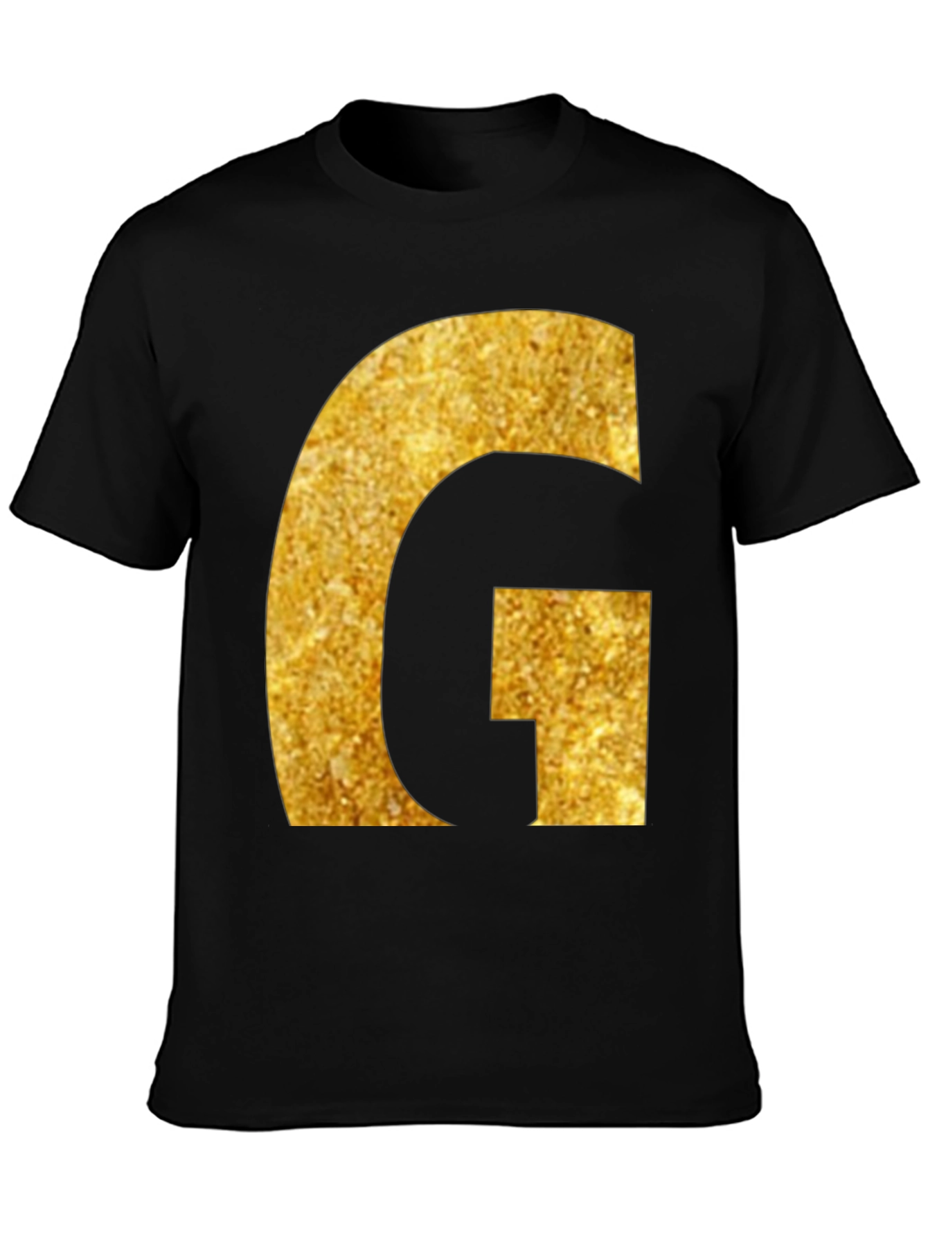 Gold Glitter G Initial Black T-Shirt