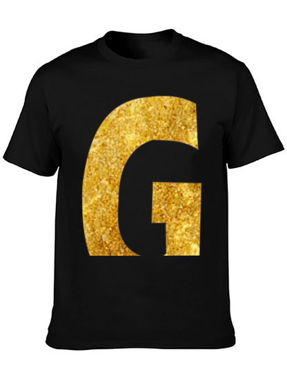 Gold Glitter G Initial Black T-Shirt