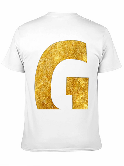 Gold Glitter G Initial Black T-Shirt