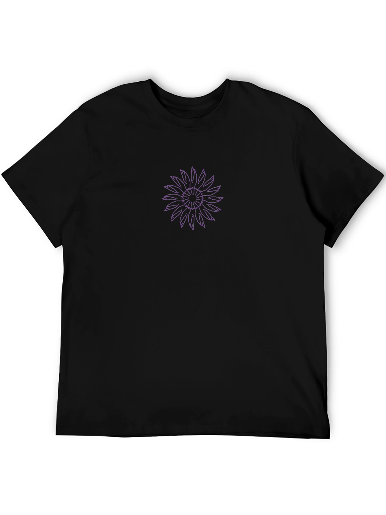 Black Tee with Purple Geometric Flower Design