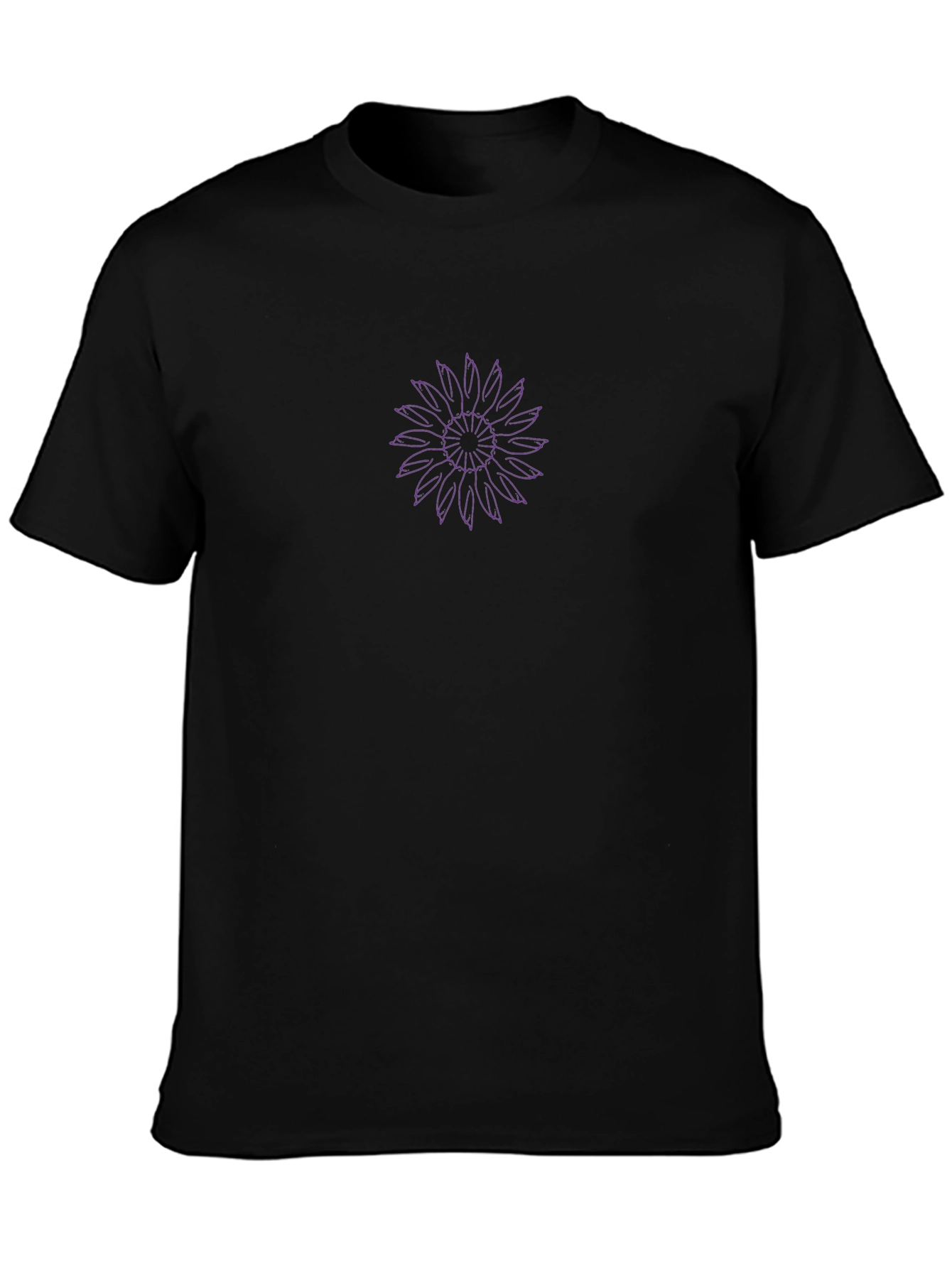Black Tee with Purple Geometric Flower Design