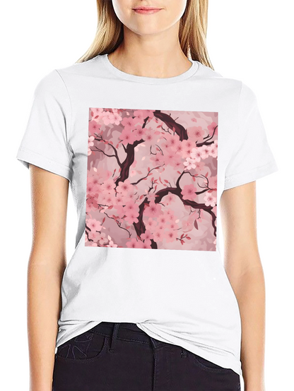 Sakura Blossom Graphic Tee - Black Cotton T-Shirt