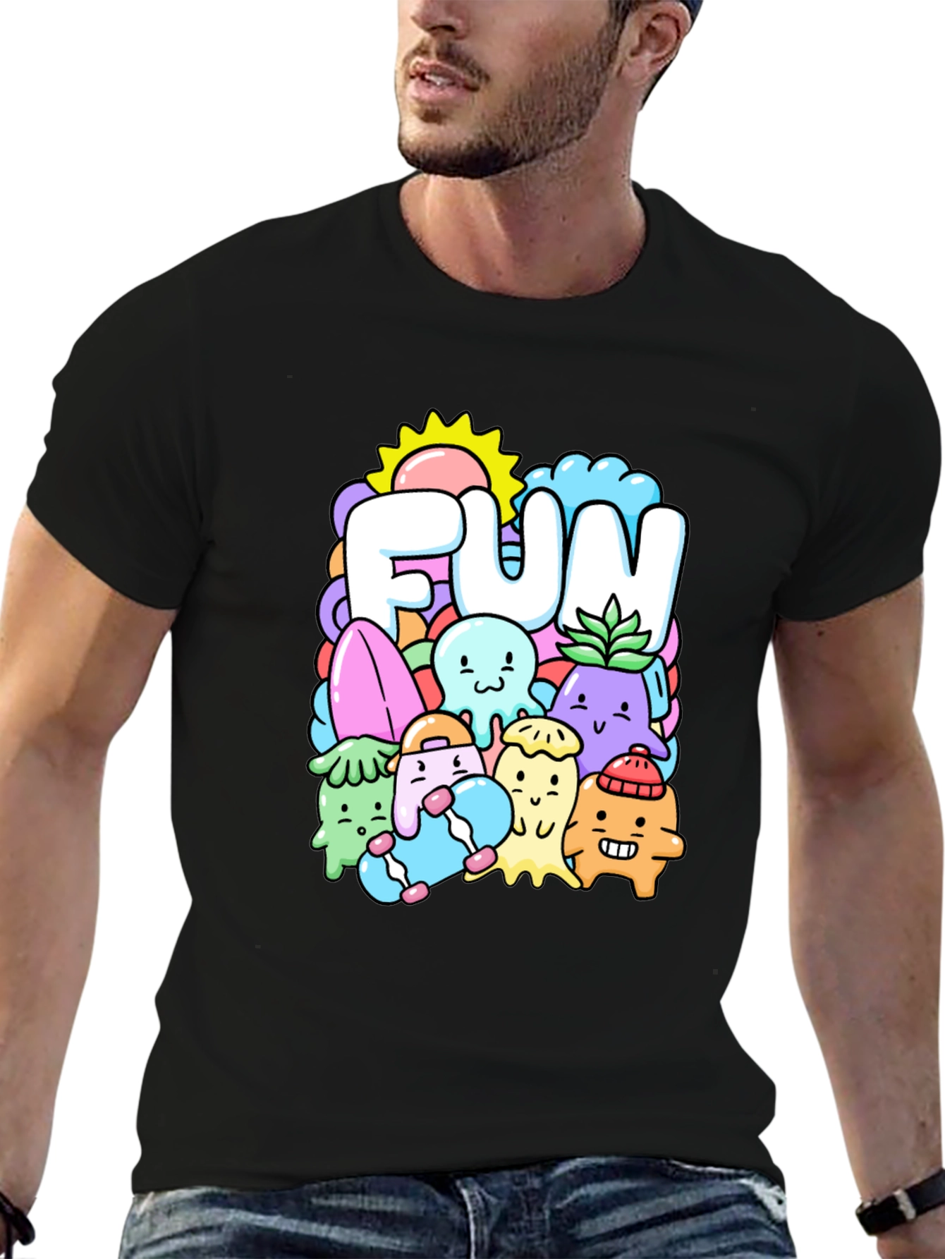 Fun Doodle Graphic Tee - Black Cotton T-Shirt