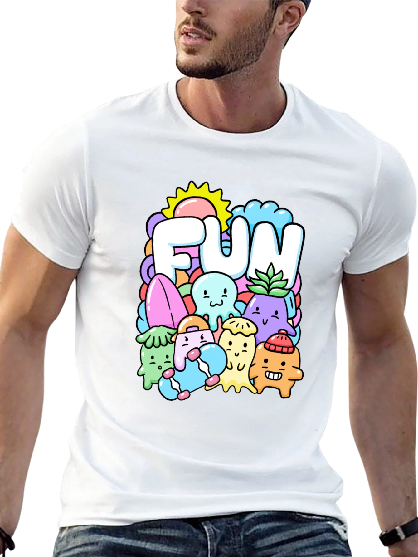 Fun Doodle Graphic Tee - Black Cotton T-Shirt