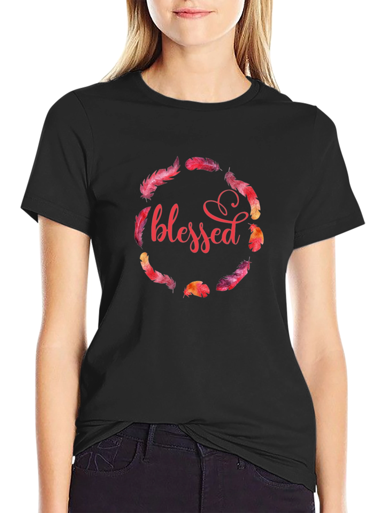 Blessed Feather Wreath Graphic T-Shirt