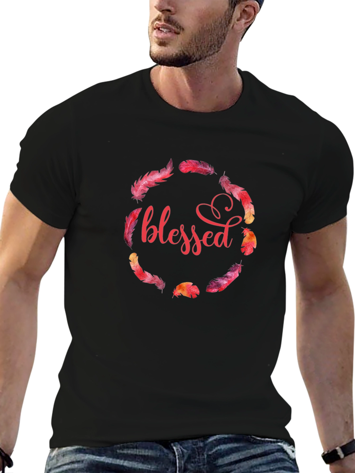 Blessed Feather Wreath Graphic T-Shirt