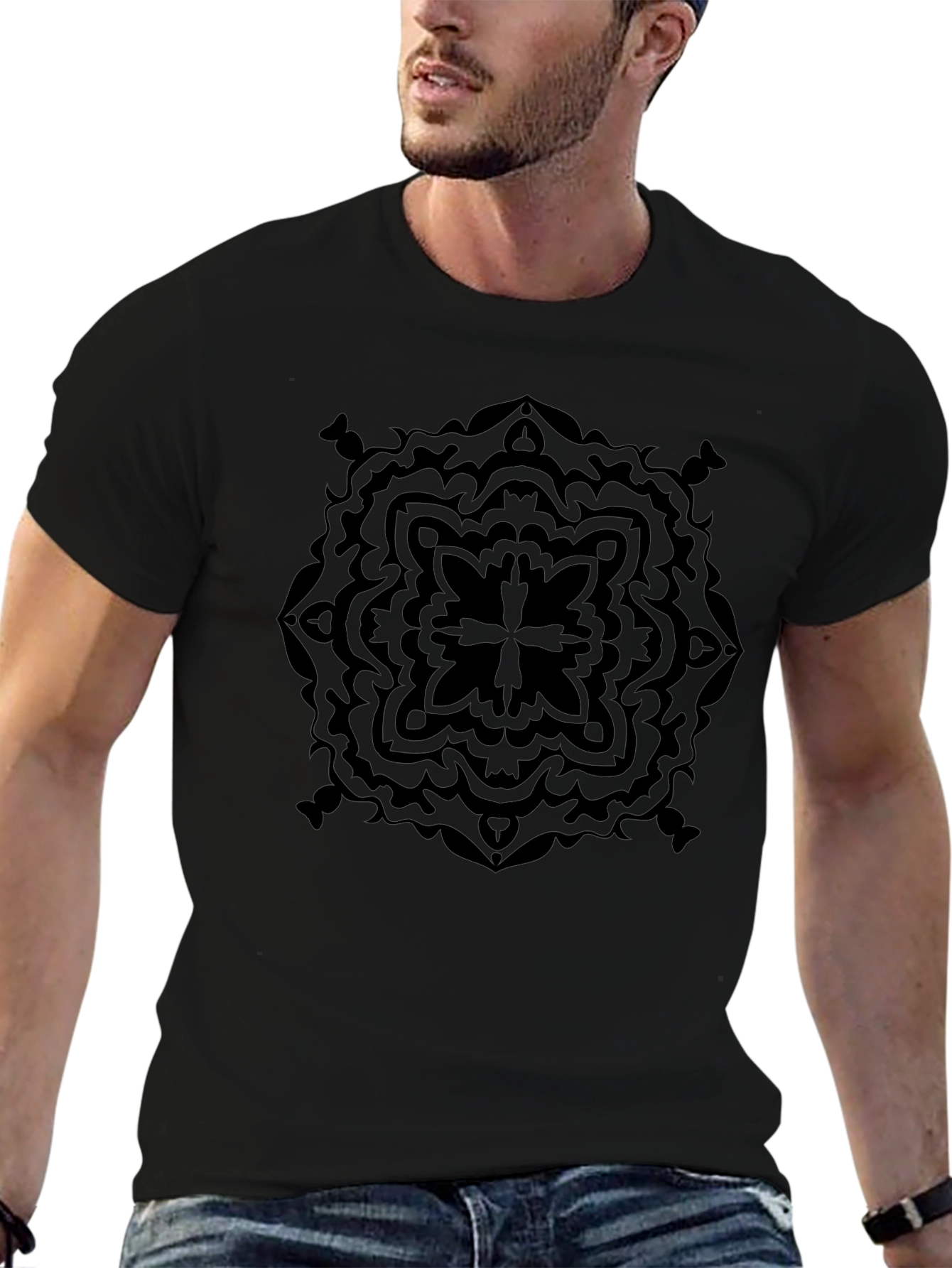 Black Geometric Mandala Graphic T-Shirt