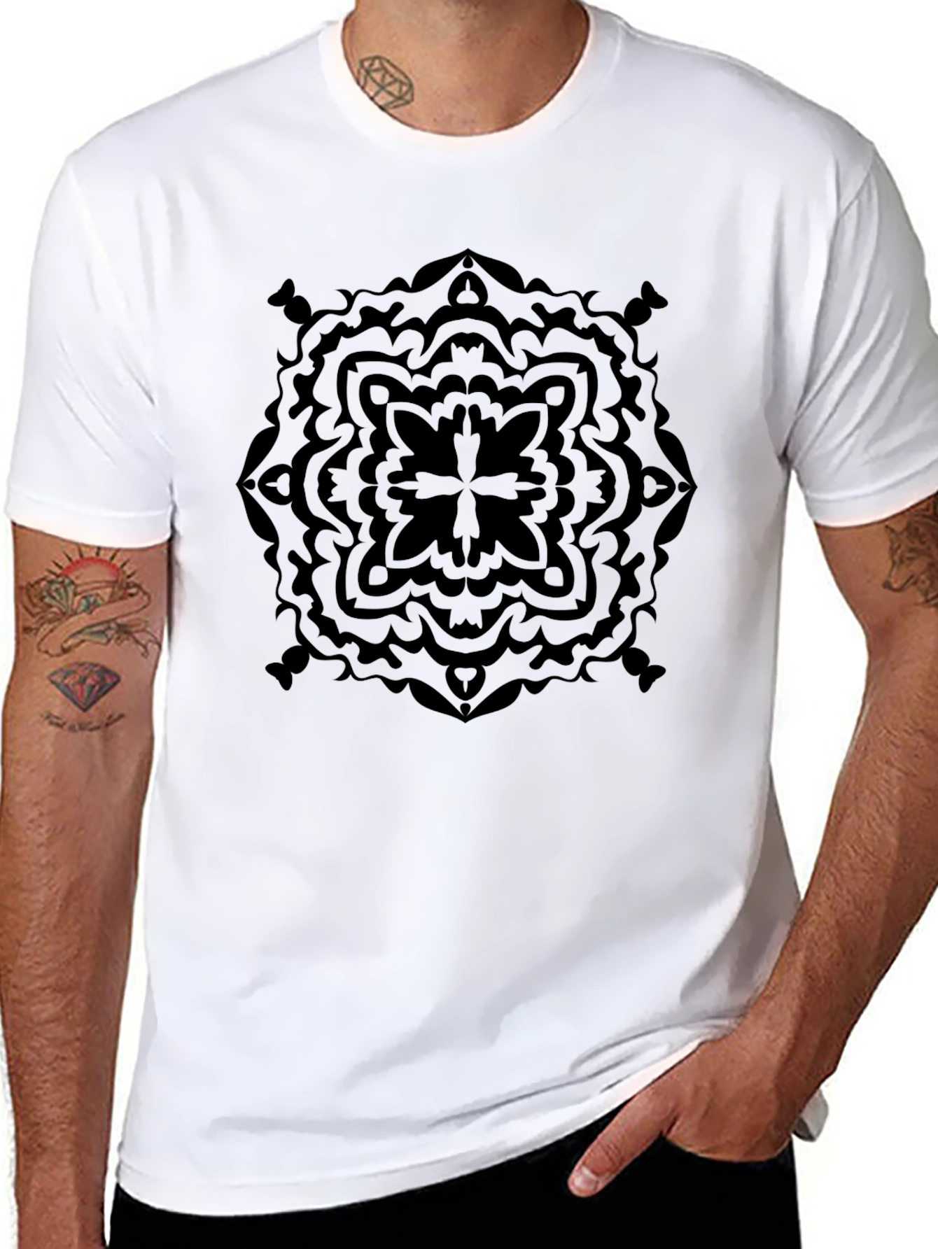 Black Geometric Mandala Graphic T-Shirt