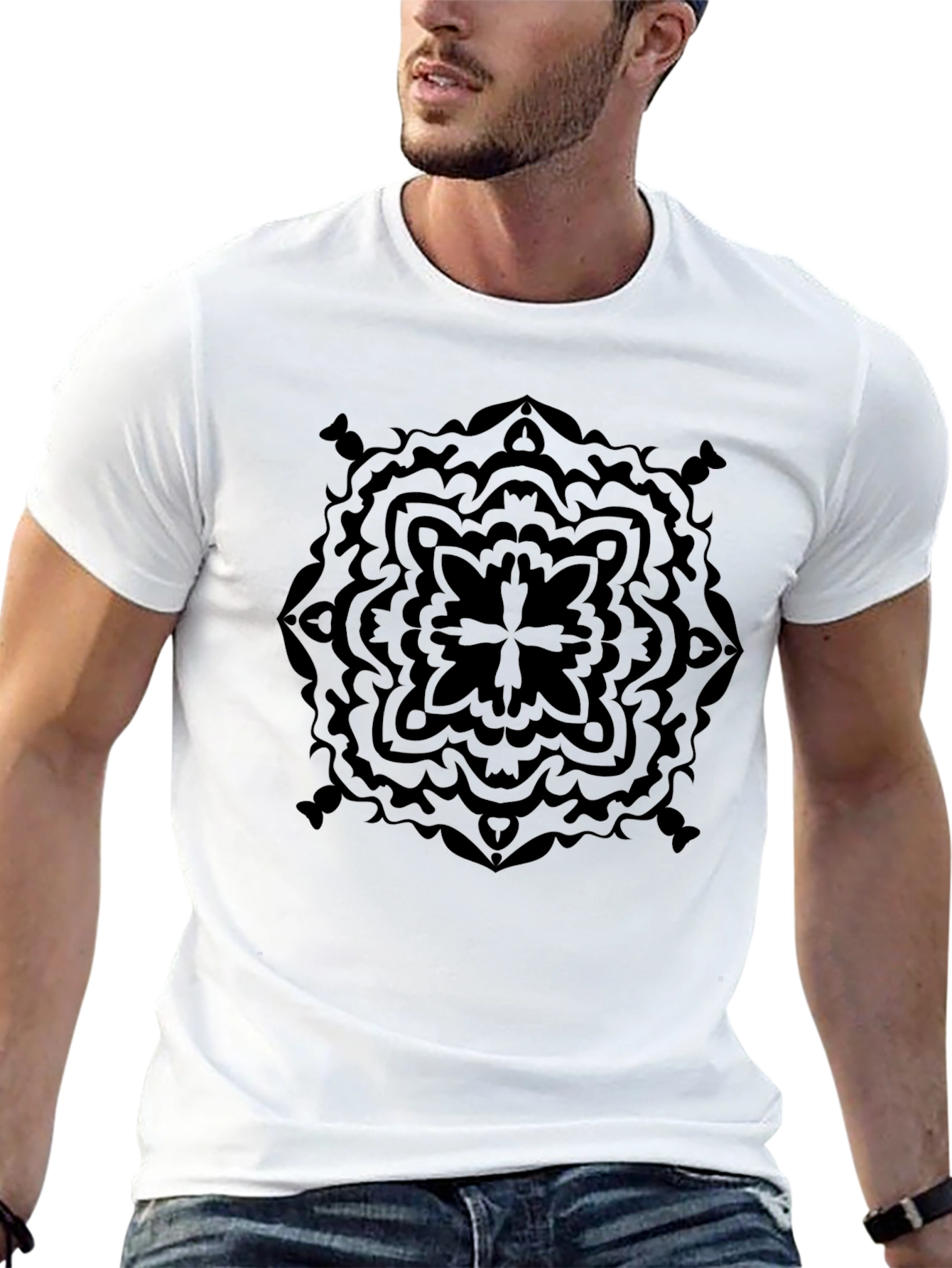 Black Geometric Mandala Graphic T-Shirt