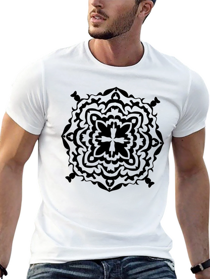 Black Geometric Mandala Graphic T-Shirt