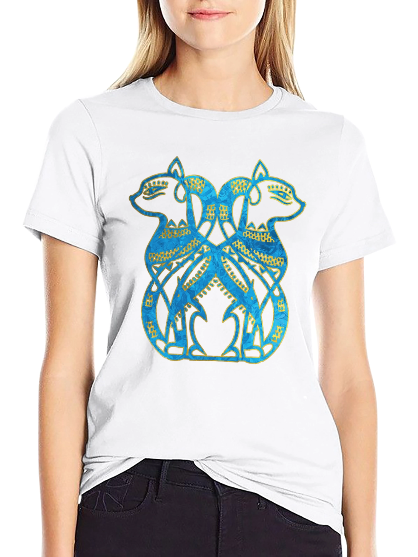 Twin Feline Graphic Tee - Celtic Knot Style